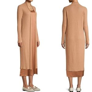 Eileen Fisher Sheer Organic Cotton Long Cardigan in Amber Size M